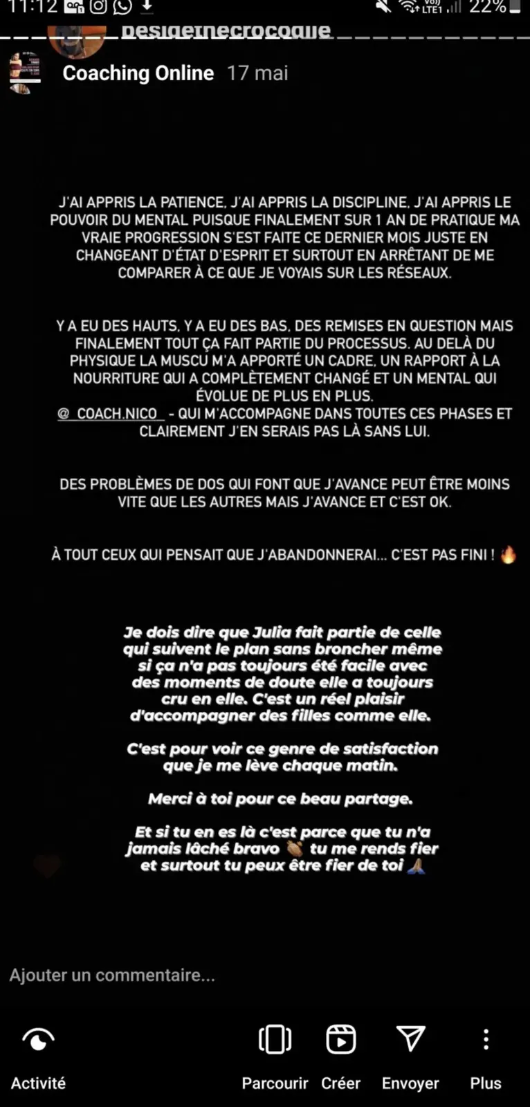 Message reçu d'une élève de l'Académie des Guerrières