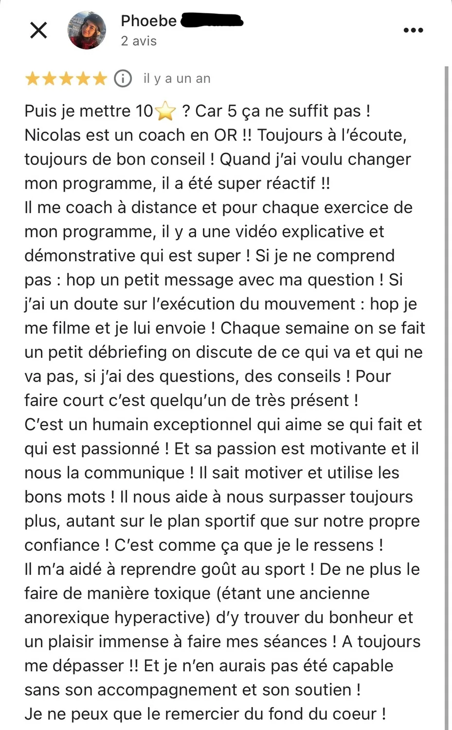 Témoignage écrit de Phoebe